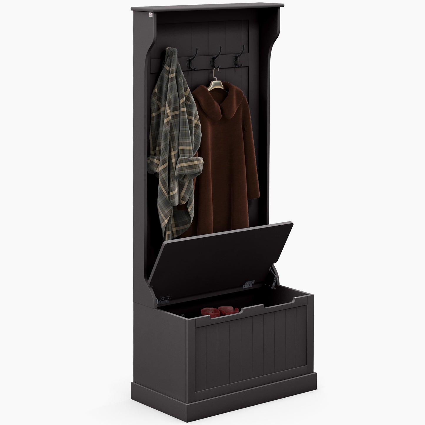 Meuble d'entrée 3 en 1 avec porte-manteaux, rangement à chaussures et banquette, noir