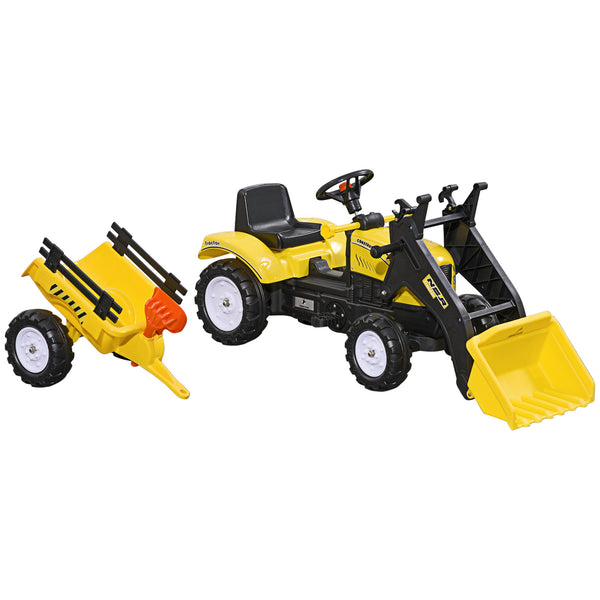 Front-mounted pedal excavator with adjustable bucket, yellow