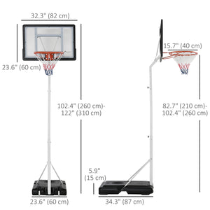 Panier de basket portable, hauteur réglable de 2,1 à 2,6 m avec roulettes