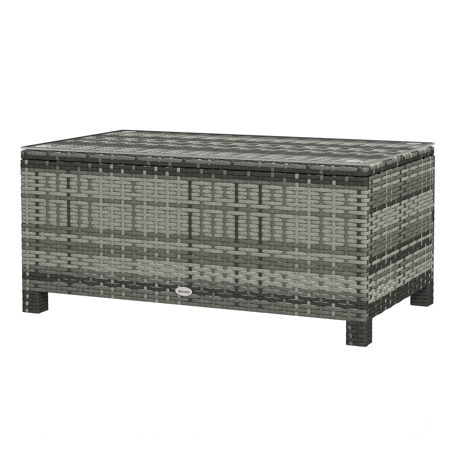 Table basse en rotin et osier avec plateau en verre, mobilier de jardin extérieur, marron trempé