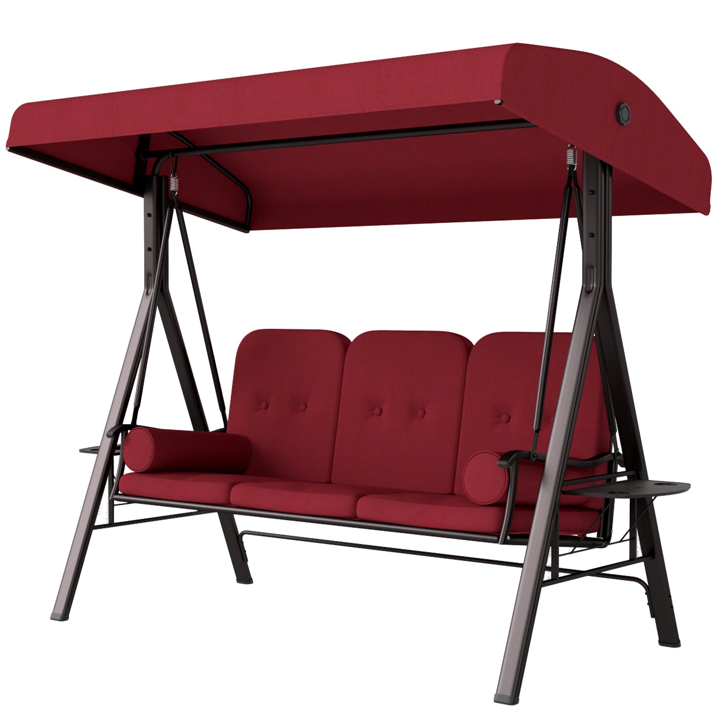 3 Person Outdoor Swing with Steel Canopy and Padded Seat, Wine Red