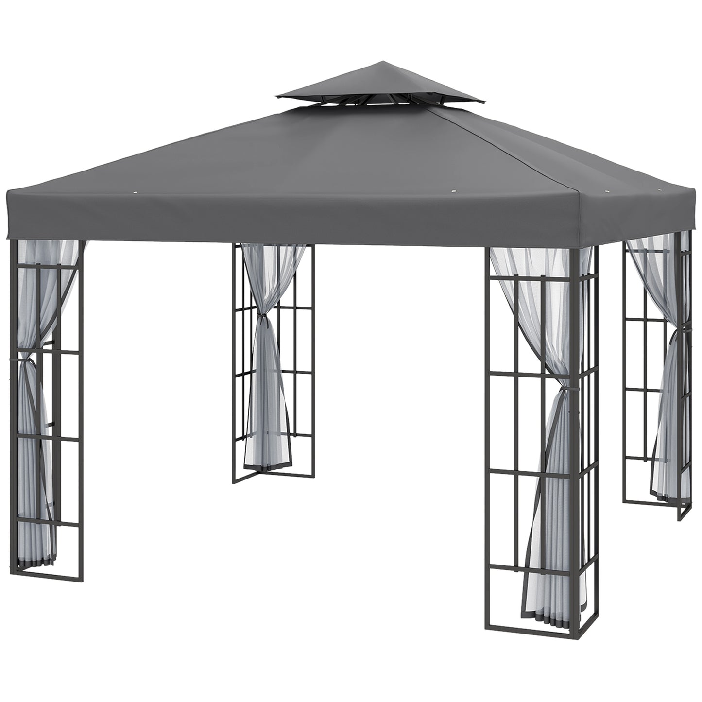 Outsunny 10'x10' Tonnelle de jardin portable avec moustiquaire Gris