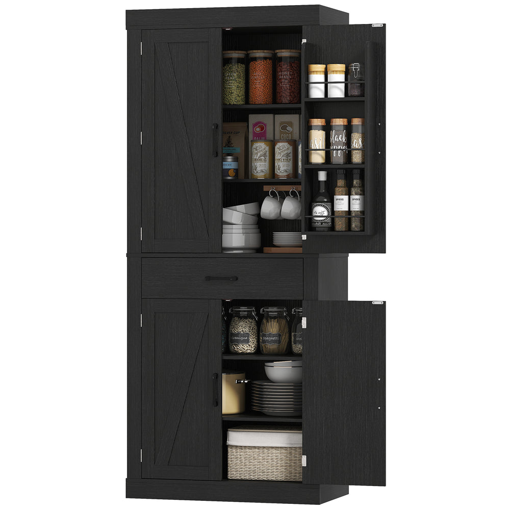 Meuble de rangement style campagnard avec 4 portes de grange, noir