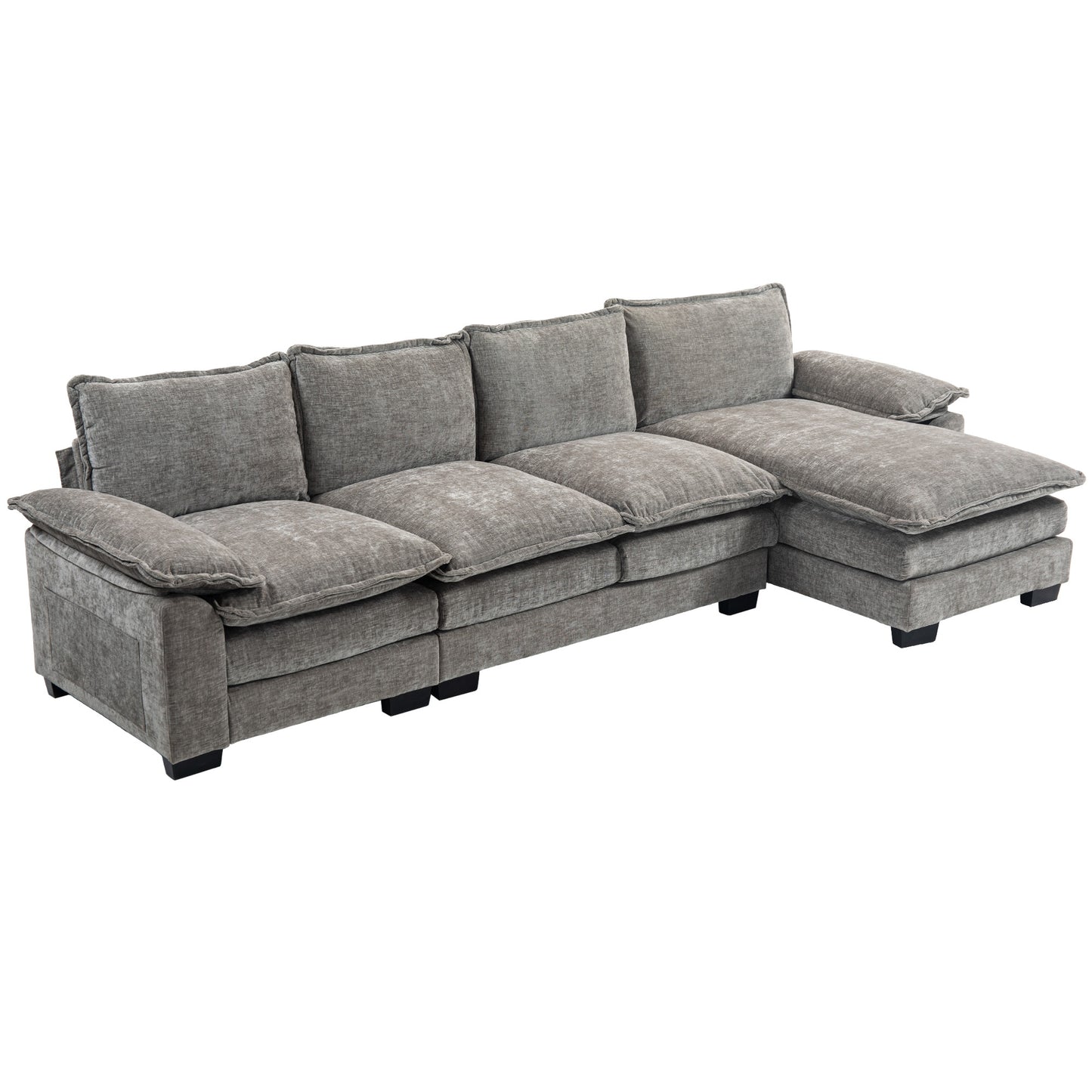 Chenille L-shaped sofa with double-layer seat cushion for living room, gray