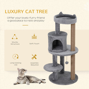 41" Cat Tree with Condo, Scratching Posts and Hanging Ball, Grey