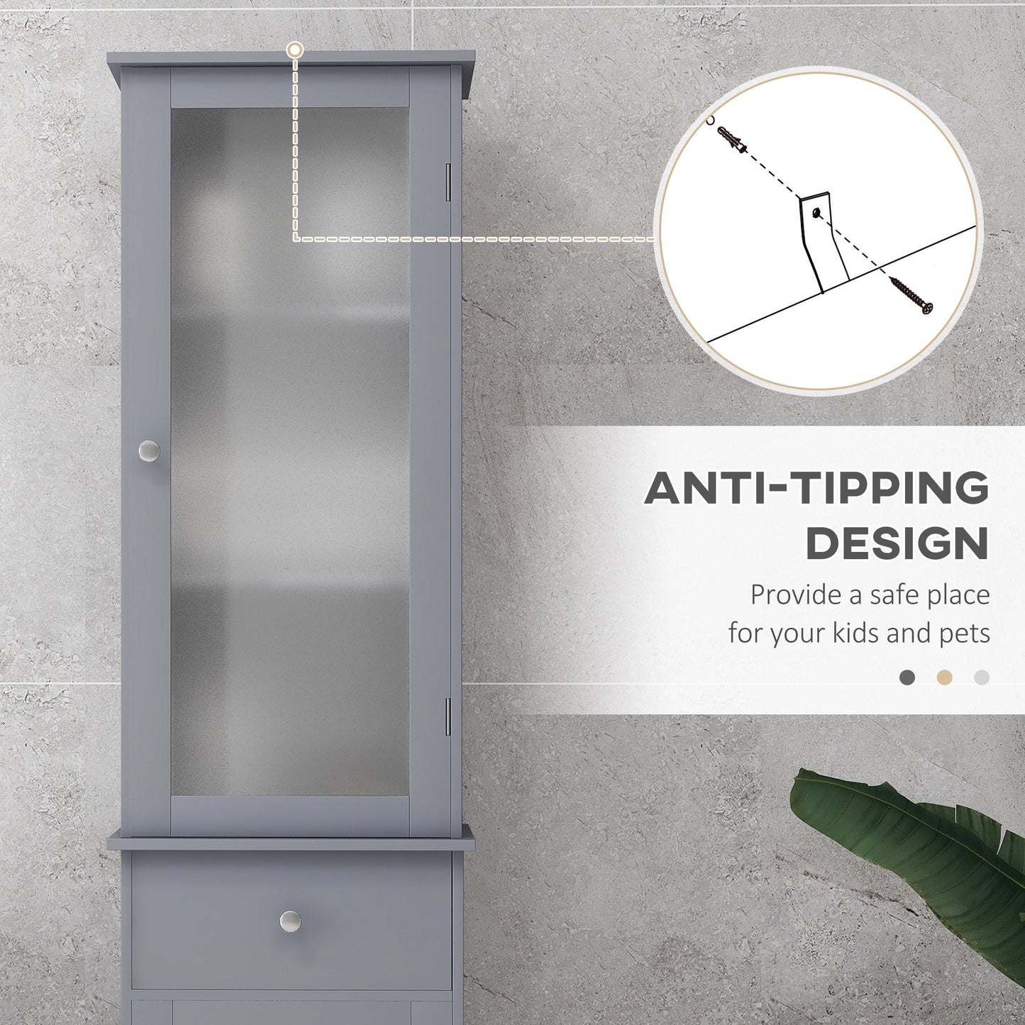 Armoire de salle de bain avec tiroirs, 2 portes et étagères réglables, gris