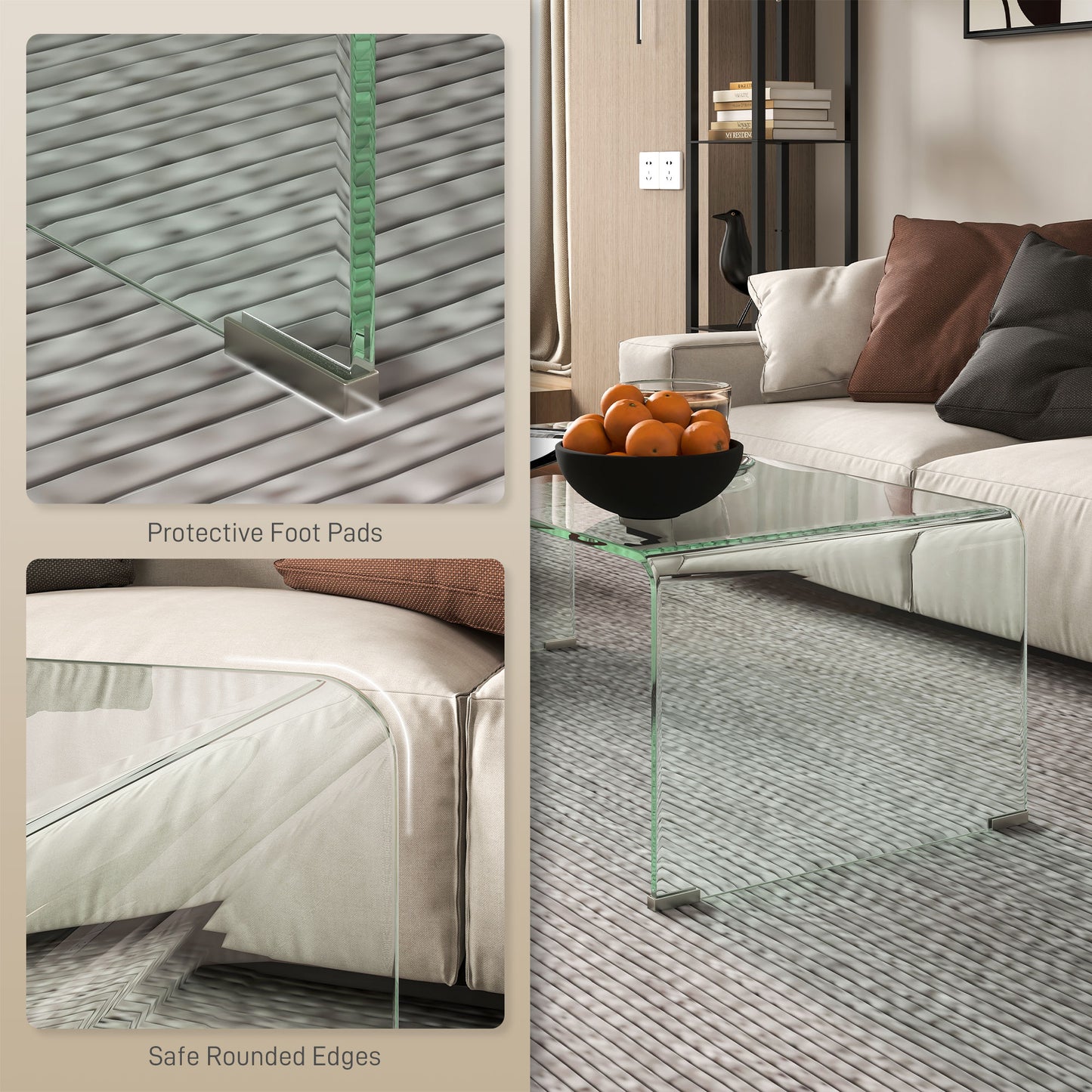 Table basse rectangulaire moderne avec bords arrondis et sécurisés