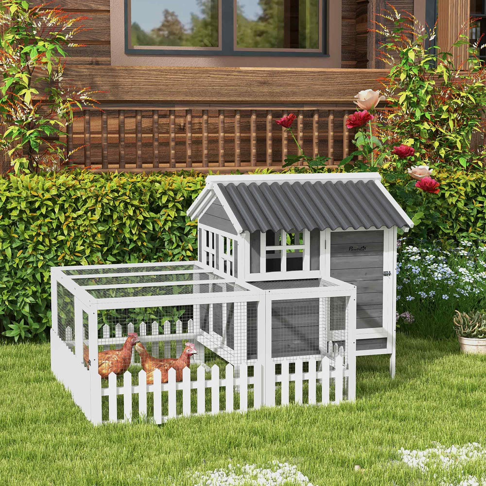 Poulailler en bois avec enclos sécurisé pour poules, lapins ou canards, idéal pour une utilisation en extérieur dans un jardin ou une cour