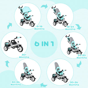Tricycle 6 en 1 avec poignée parentale, vert