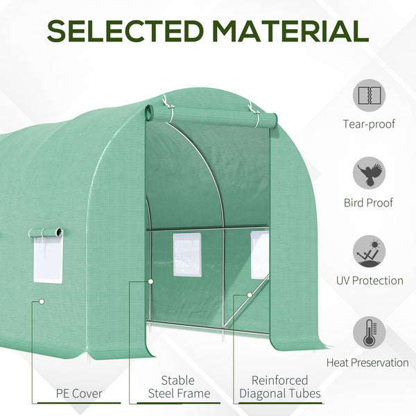 Tunnel greenhouse with roll-up doors and windows for growing outdoor plants