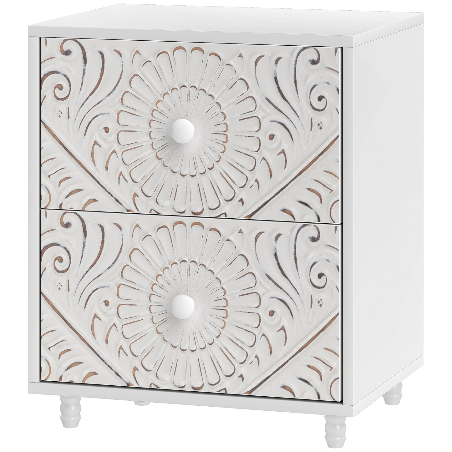 Table de chevet style milieu de siècle avec 2 tiroirs pour chambre à coucher, blanche