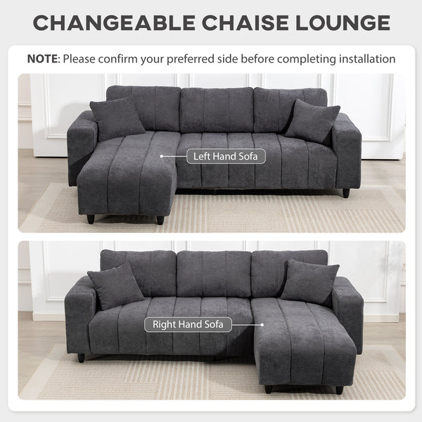 Canapé sectionnel avec assise intégrée, méridienne amovible, 2 coussins, gris