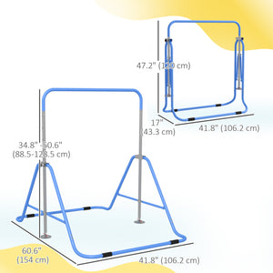 Barre de gymnastique pliable pour enfants à hauteur réglable, bleu