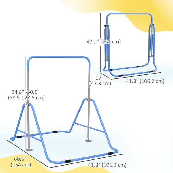 Barre de gymnastique pliable pour enfants à hauteur réglable, bleu
