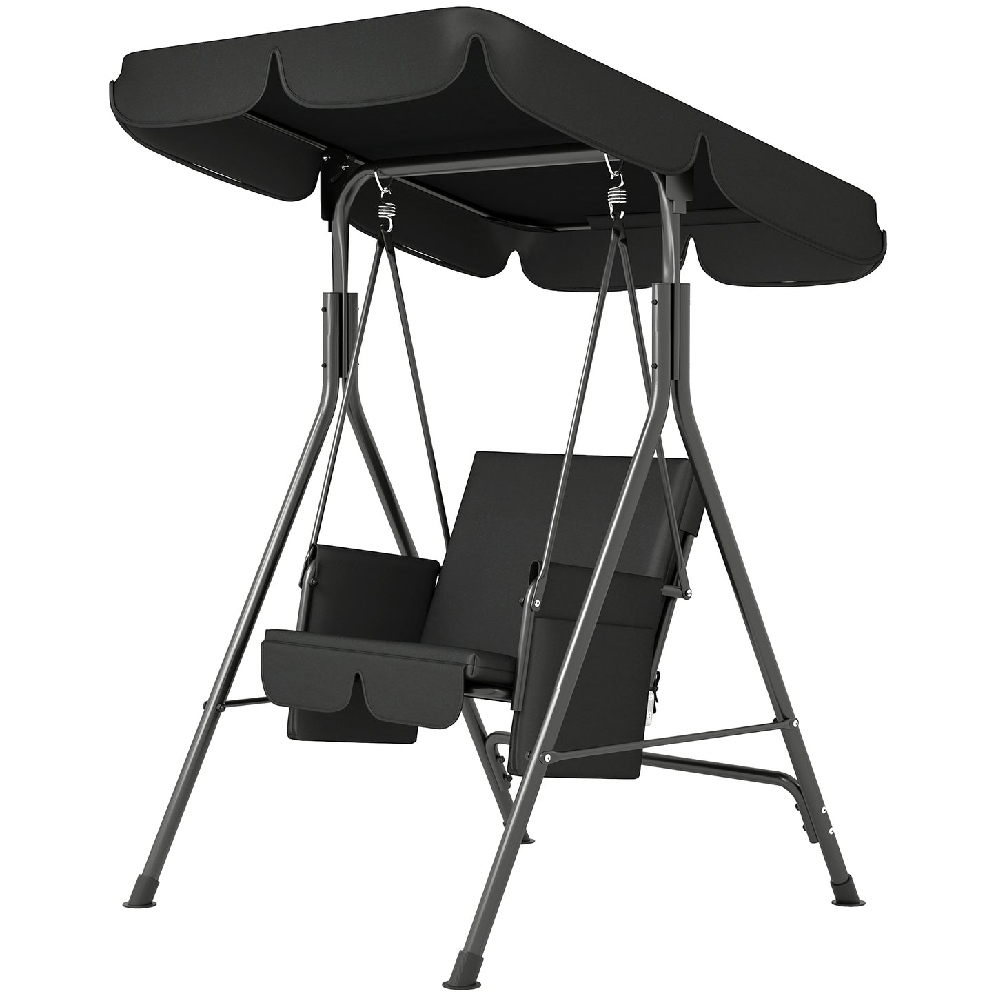 Balancelle d'extérieur 1 place avec auvent réglable, coussins d'assise et de dossier amovibles, noir