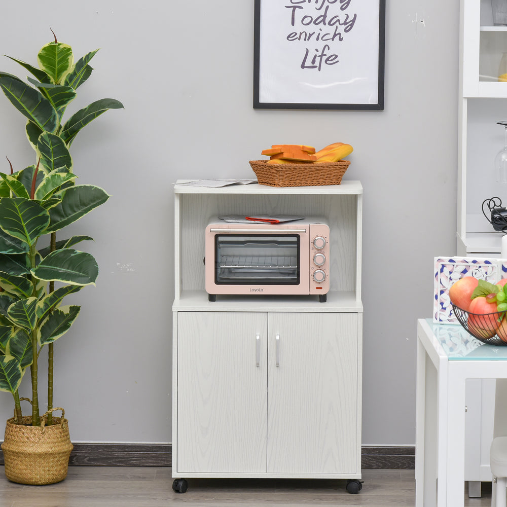 White Oak Microwave Trolley on Wheels