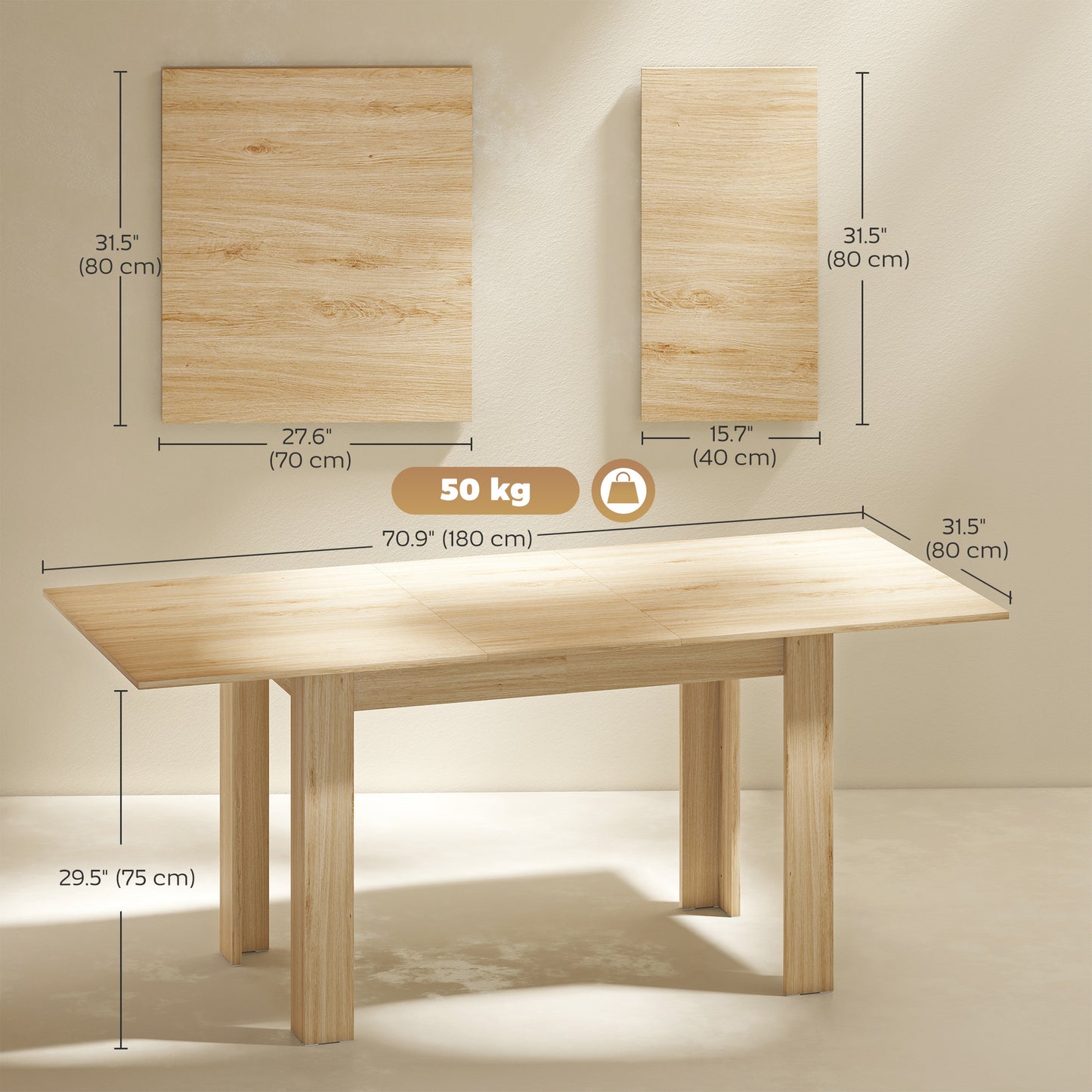 Table à manger extensible pour 6 à 8 personnes