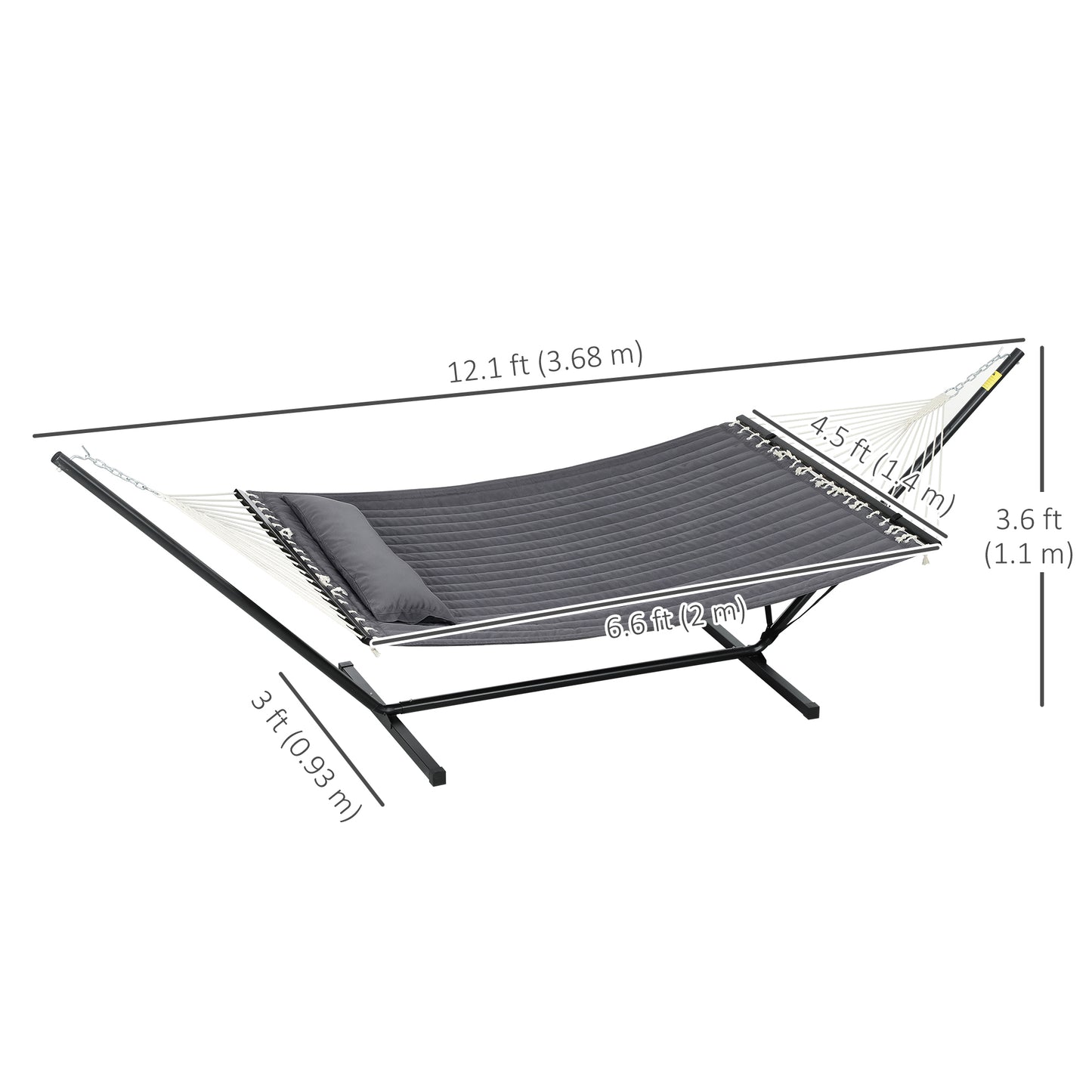 Hamac Outsunny pour 2 personnes, matelassé, double, avec support, oreiller et barres d'écartement, pour camping en plein air, plage, gris foncé