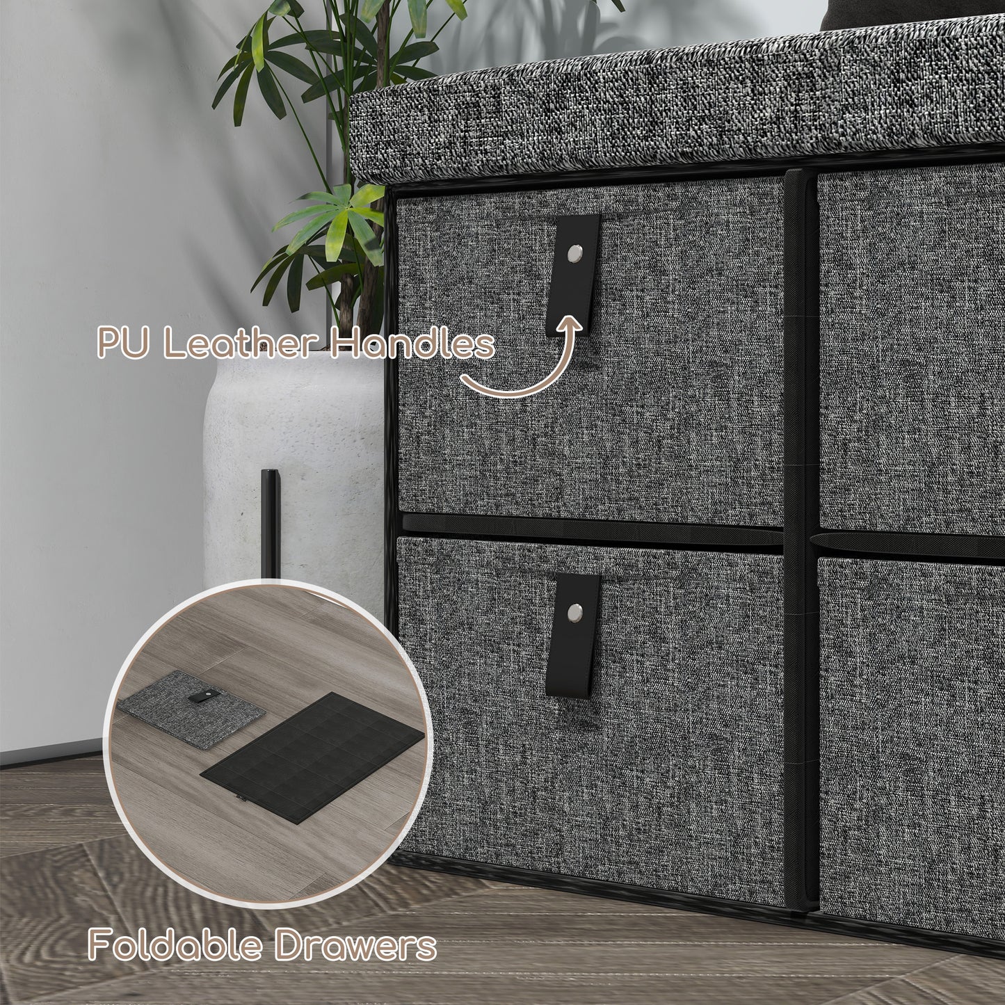 HOMCOM Shoe Bench with Seat, Shoe Storage with Cushion and 6 Fabric Drawers for Entryway, Hallway, Bedroom, Anthracite Grey