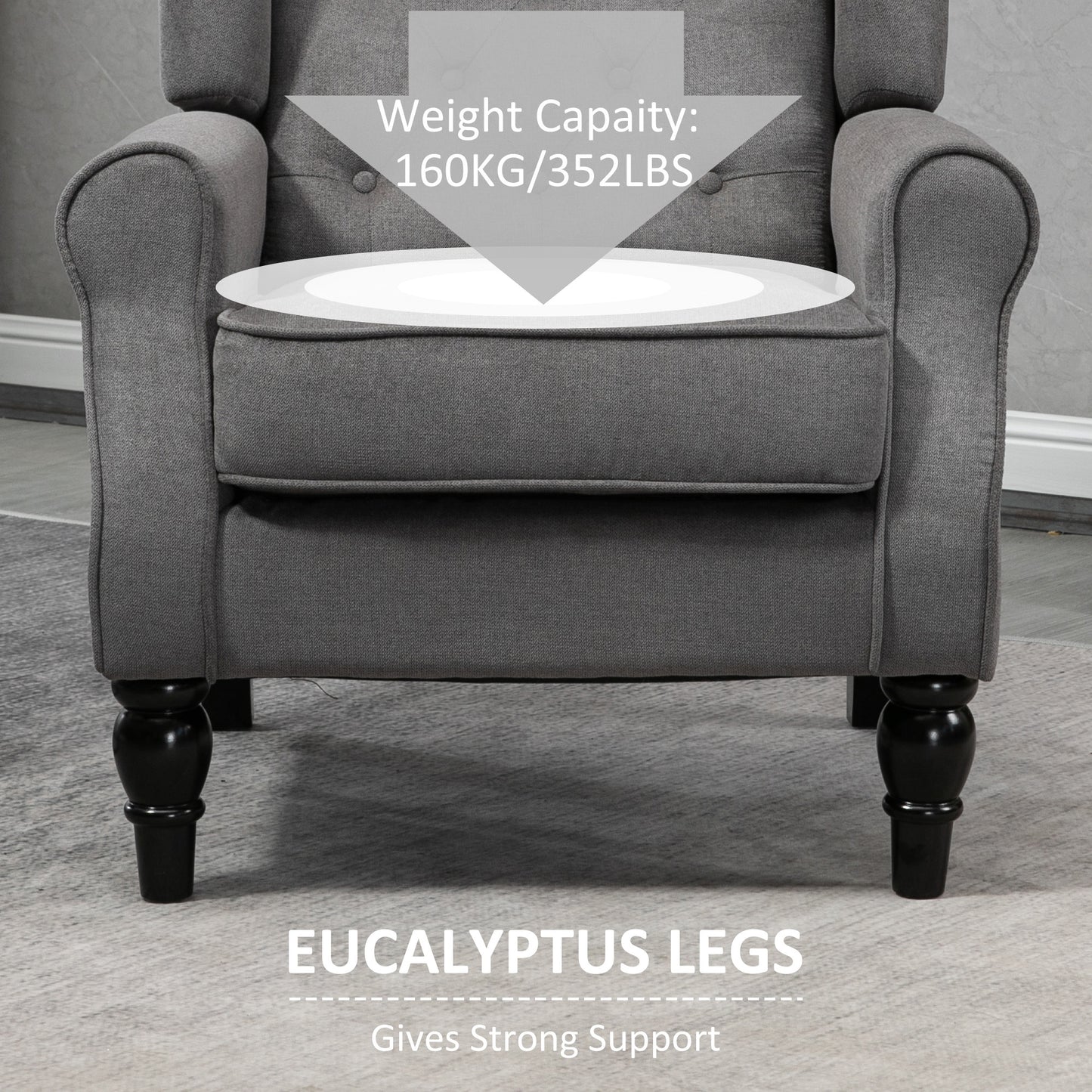 Fauteuil d'appoint en tissu capitonné, pieds en bois, gris anthracite