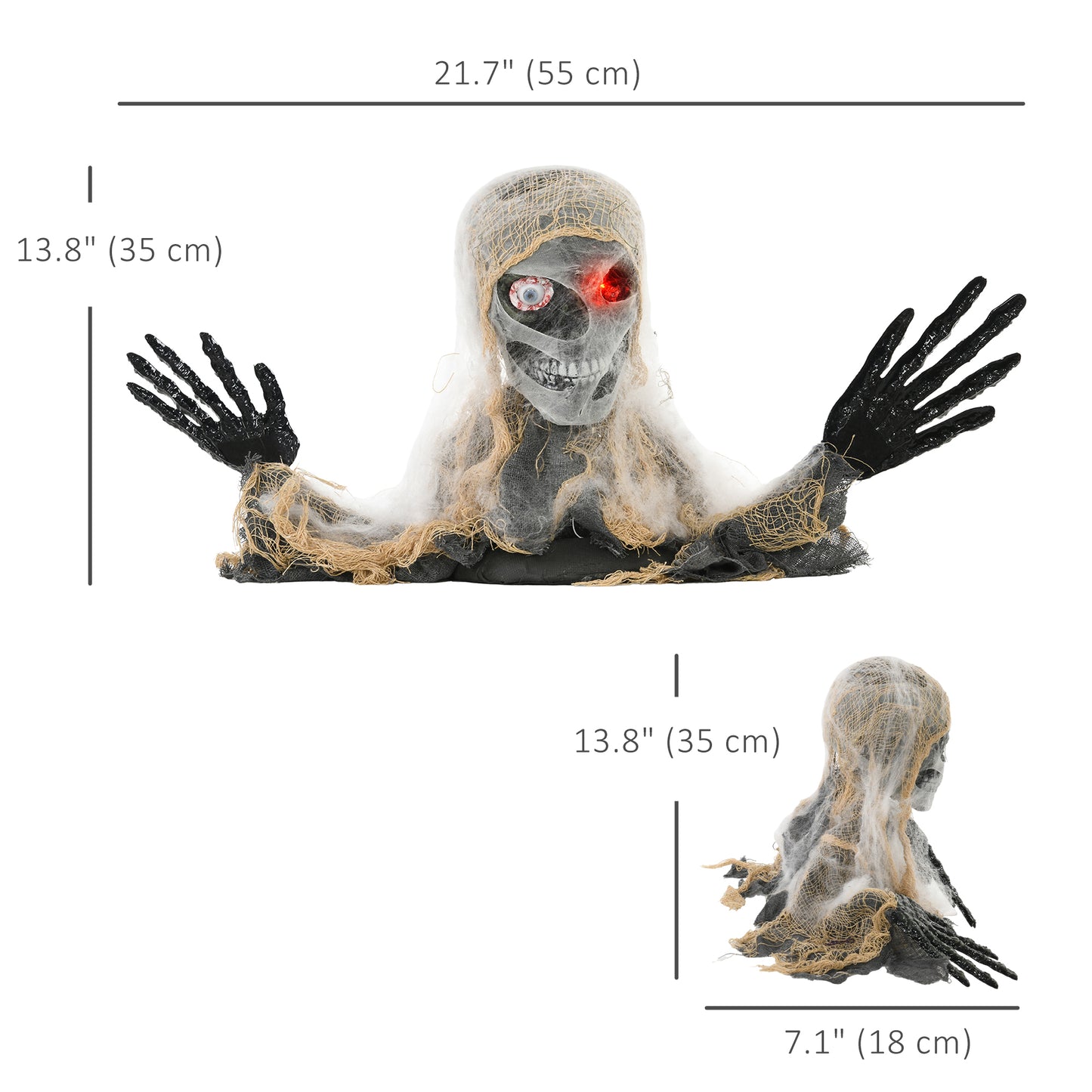 Momie animée d'Halloween avec yeux LED lumineux