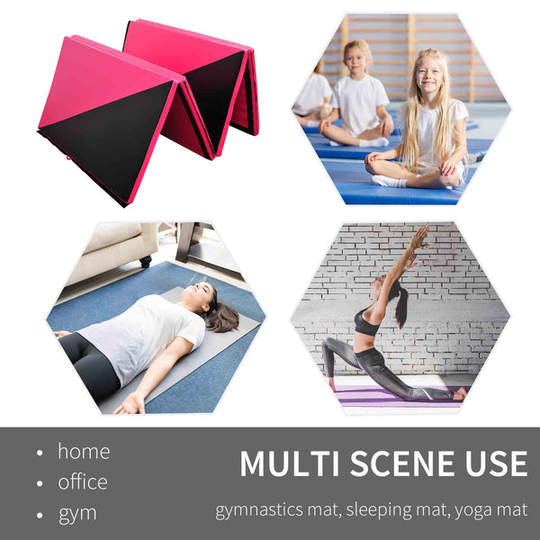 Tapis de gymnastique pliable 4'x10'x2" avec poignées de transport, rose et noir