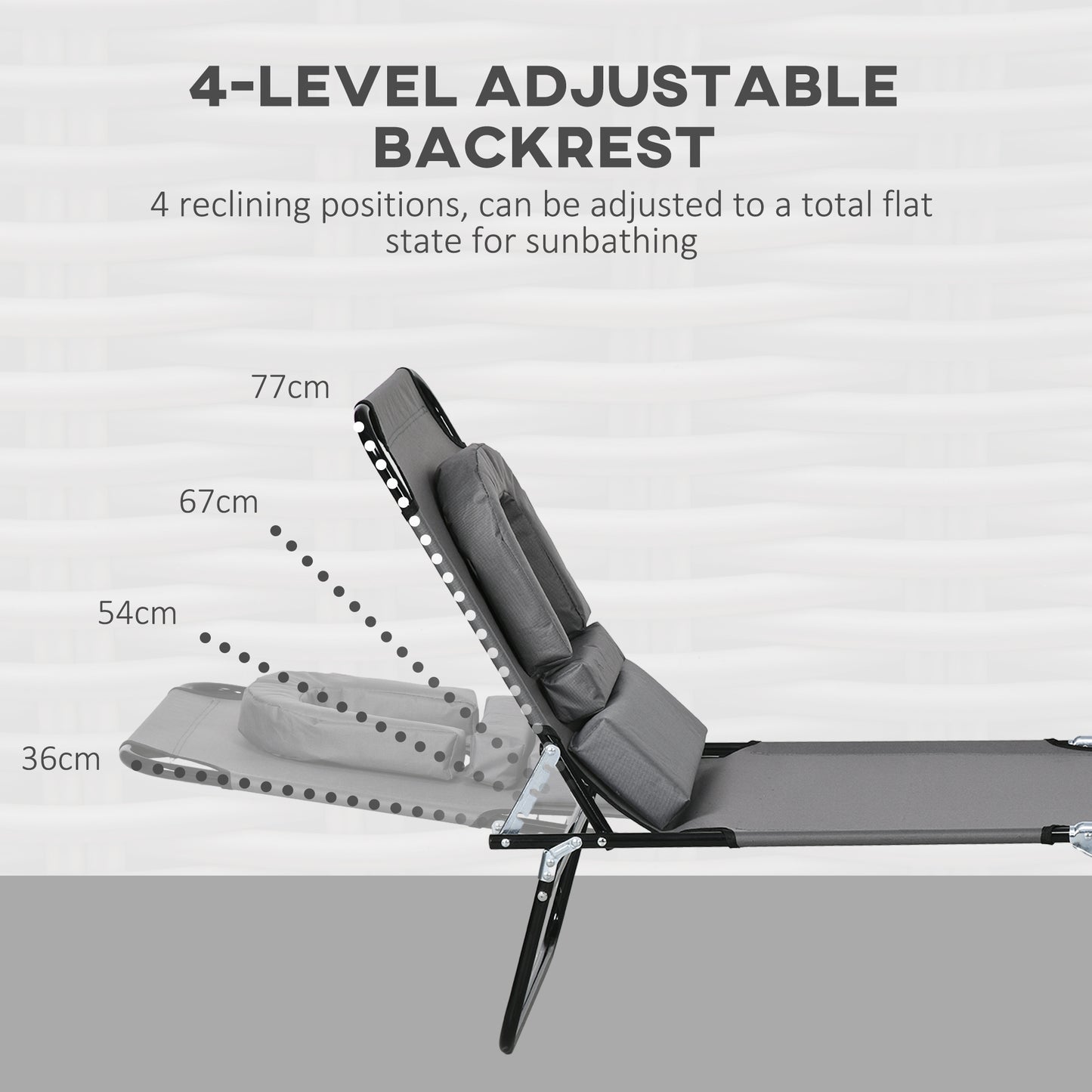 Lot de 2 chaises longues d'extérieur réglables avec trou pour le visage, siège inclinable pour bronzage, gris