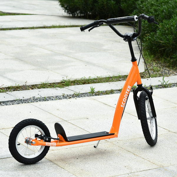 Trottinette avec guidon réglable, double frein, roues gonflables, orange