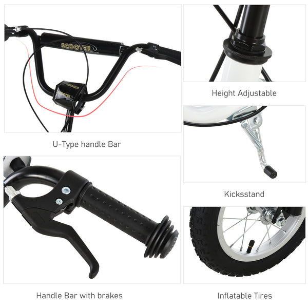 Trottinette avec pneus gonflable à double freins, blanche