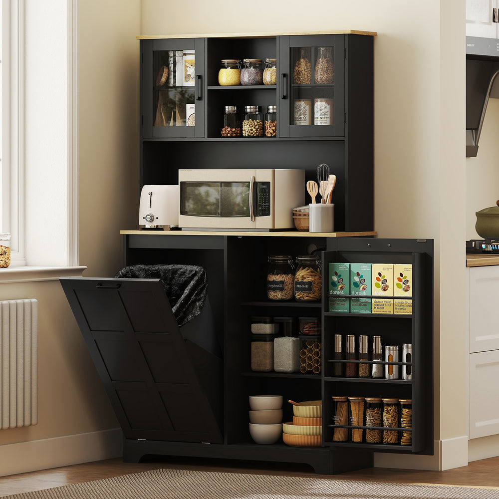 Meuble de rangement avec station de charge, poubelle de 7 gallons, étagères réglables, noir