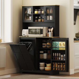Meuble de rangement avec station de charge, poubelle de 7 gallons, étagères réglables, noir