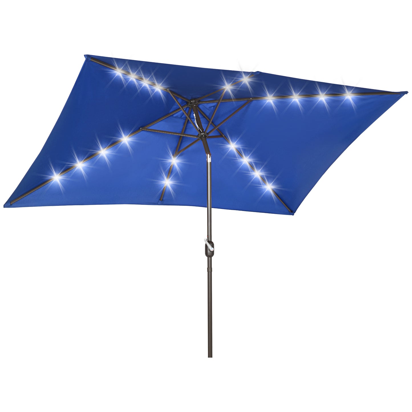 Parasol de terrasse rectangulaire 2 x 3 m, inclinable et solaire, en aluminium, avec manivelle et LED (bleu foncé)
