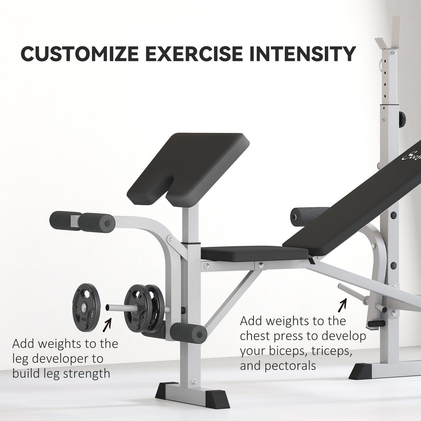 Adjustable Weight Bench with Squat Rack, Leg Press and Weight Storage, Grey