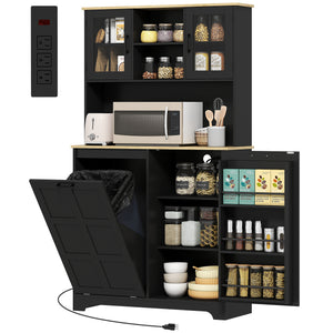 Meuble de rangement avec station de charge, poubelle de 7 gallons, étagères réglables, noir