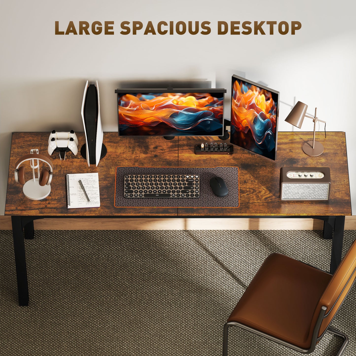 71" Computer Desk with Metal Legs, Rustic Brown