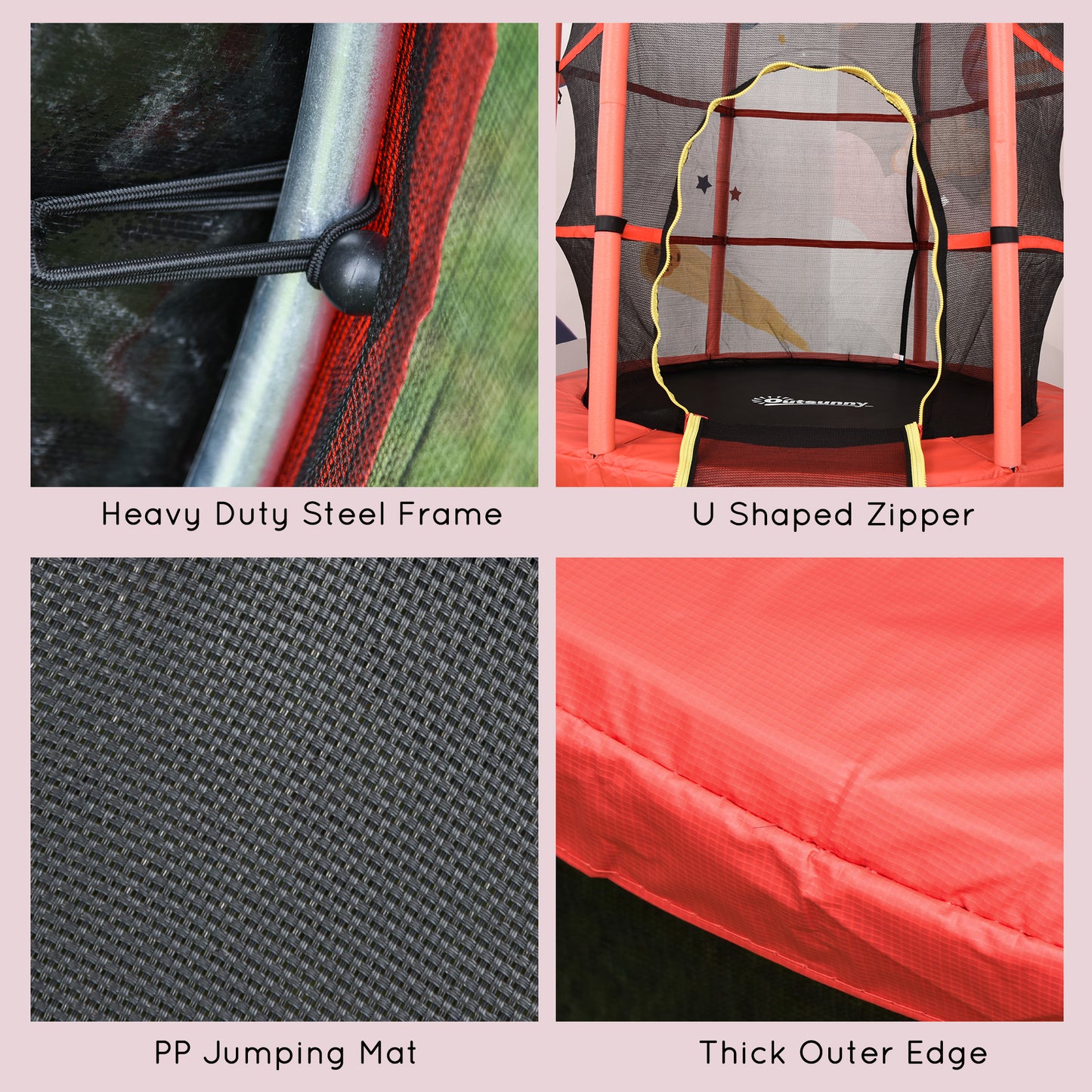 Outsunny 55" Kids Trampoline with Enclosure Net for Indoor/Outdoor, for Boys and Girls Ages 3-6, Red