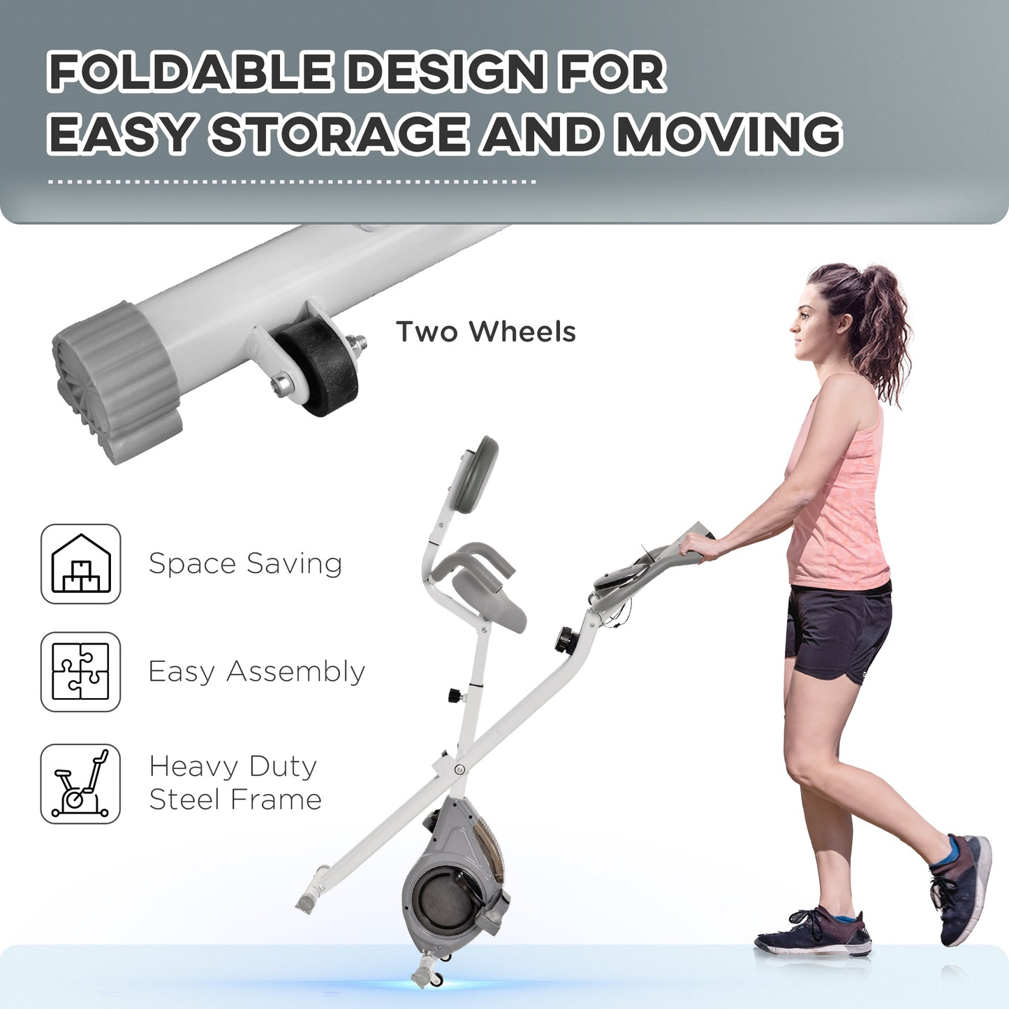 Soozier Folding Bike, Indoor Stationary Bike with 8-Level Magnetic Resistance and LCD Display, for Cardio Workout, Grey
