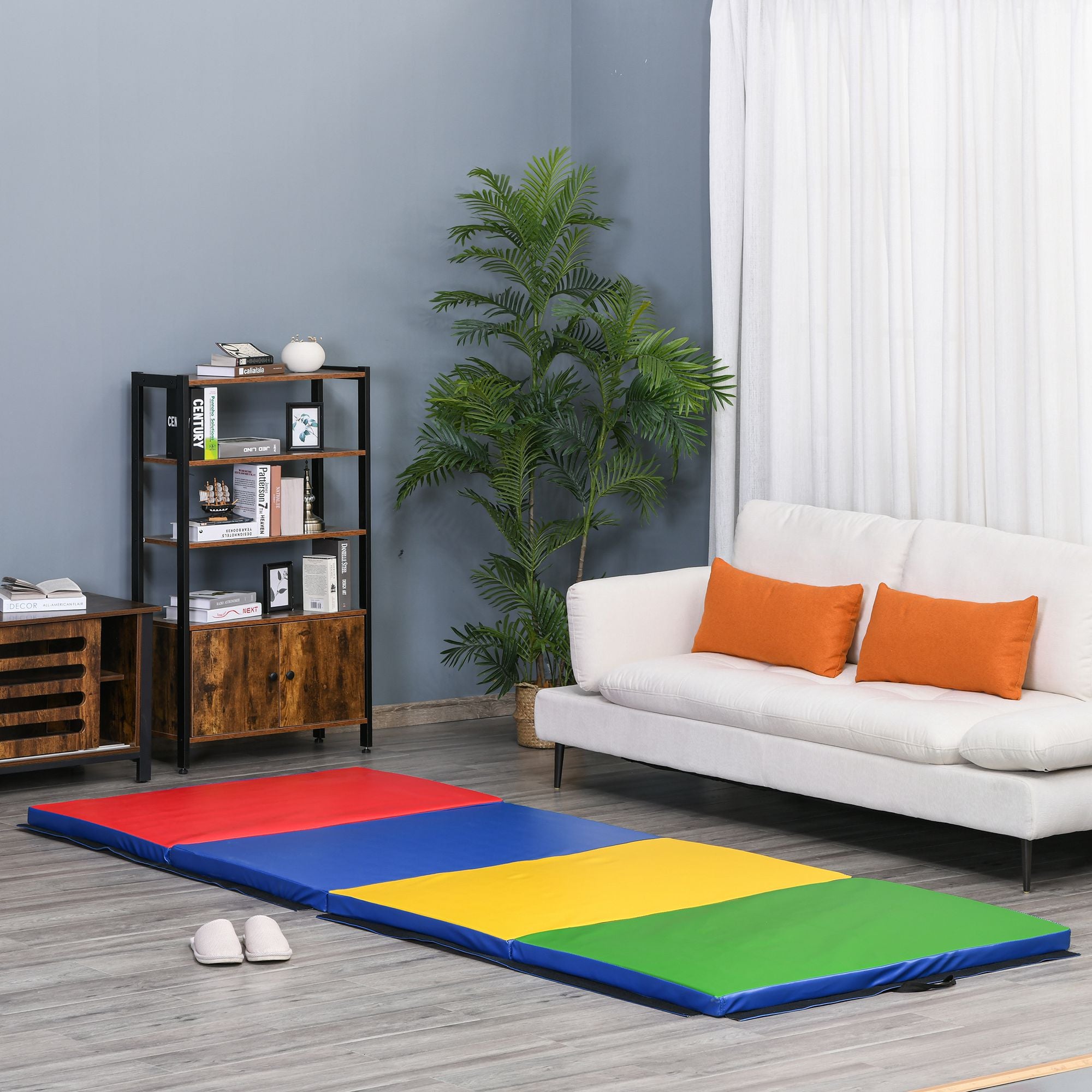 Tapis De Gymnastique Pliable 4 Volets 122×244×5 Cm – Mousse Haute Densité PU Imperméable + Poignées