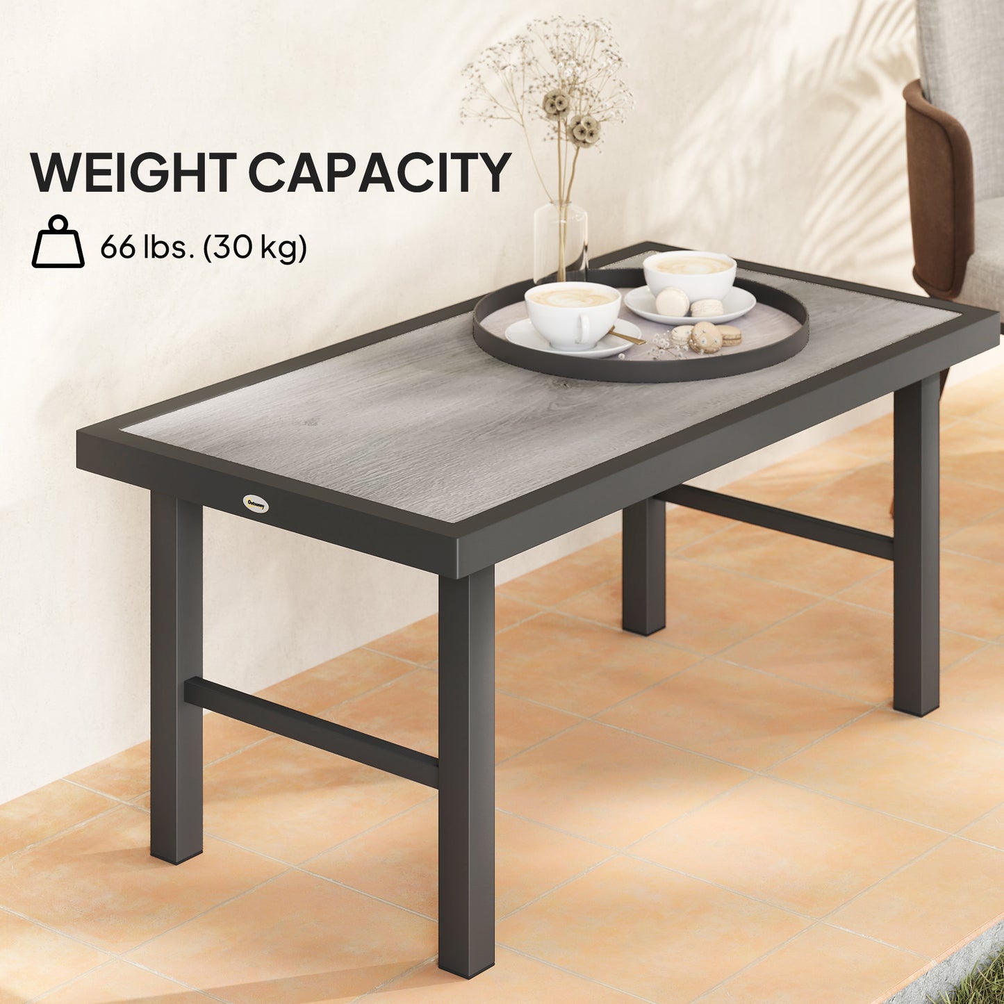 Table basse en métal pour jardin extérieur, gris vieilli