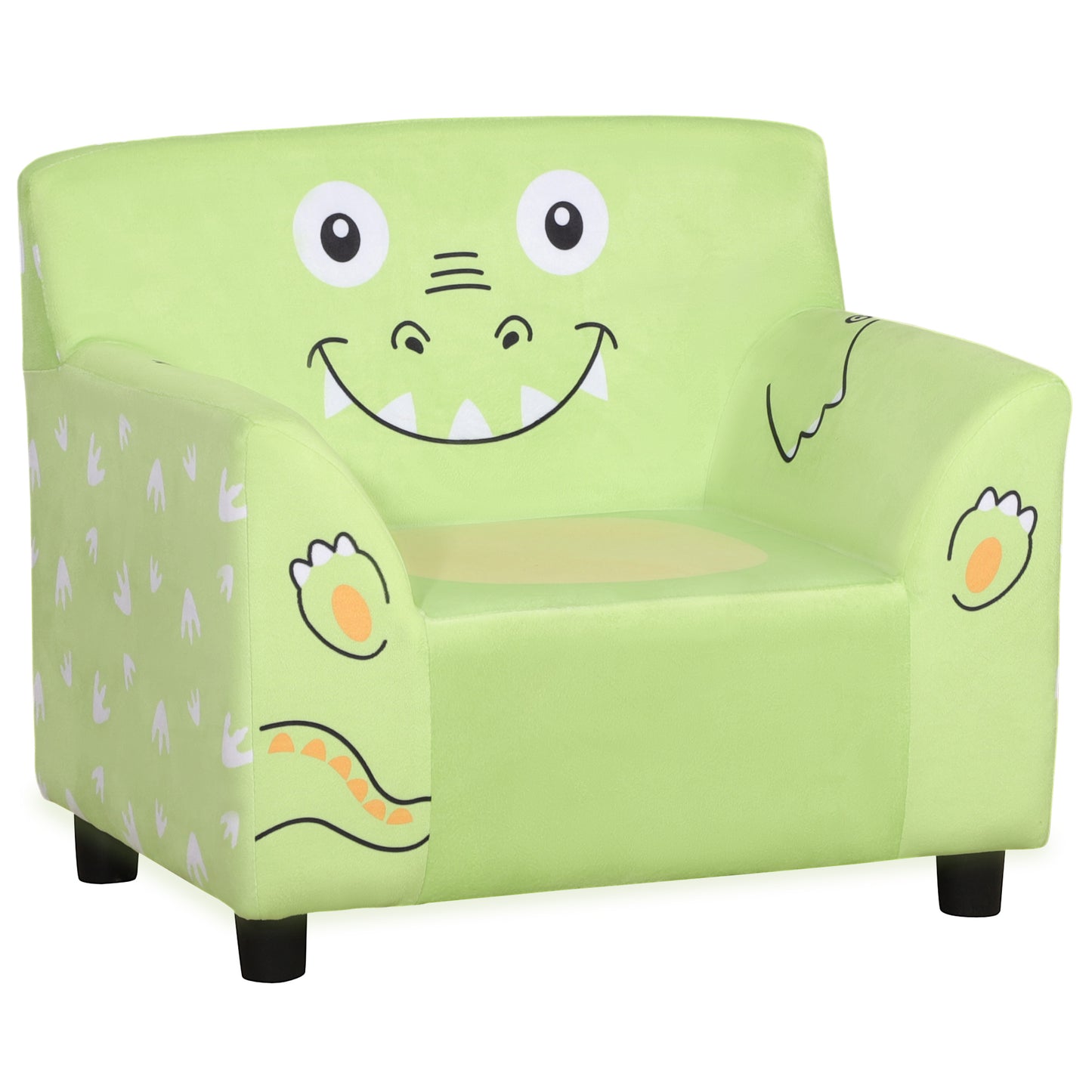 Fauteuil avec accoudoirs pour enfant avec imprimé animal mignon, velours ultra doux, bois d'eucalyptus, vert