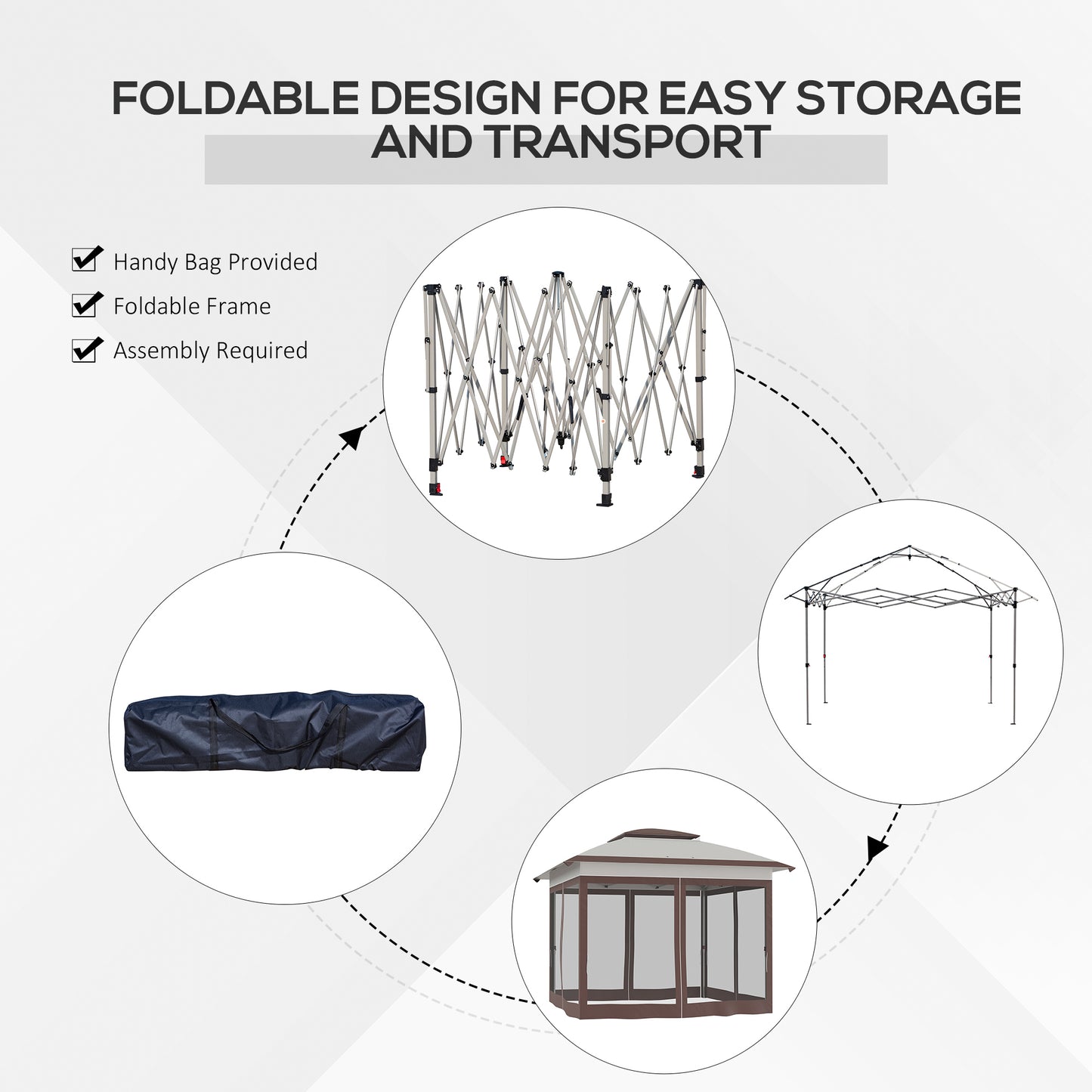 Gazebo 12' x 12' Pop Up pliante instantanée avec parois latérales en maille, hauteur réglable sur 3 niveaux et sac de rangement, beige
