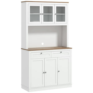 Garde-manger avec espace micro-ondes et portes vitrées, blanc