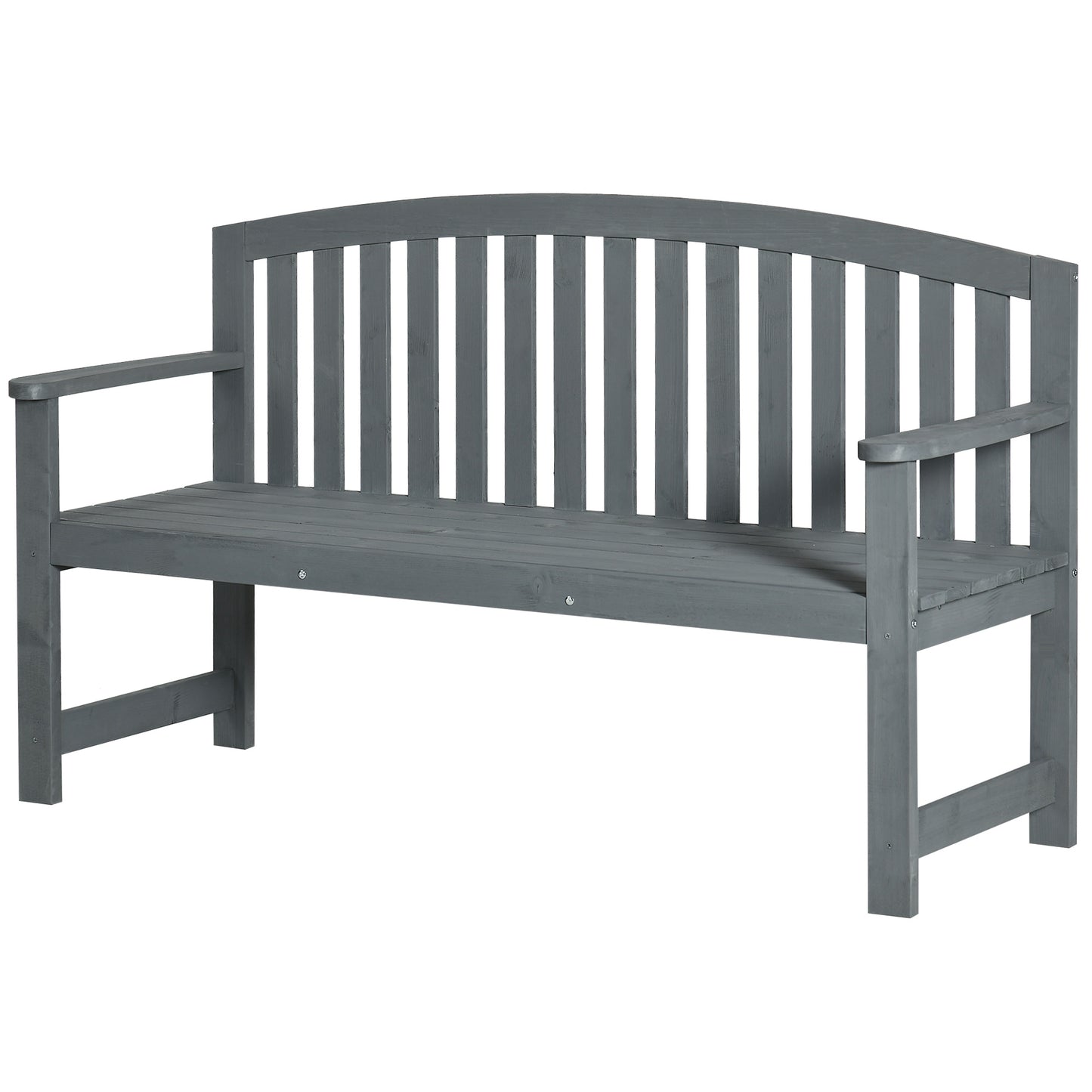 Outsunny Wooden Bench, Outdoor Bench with Slatted Design, Backrest, Armrests for Garden, Park, Backyard, Gray |