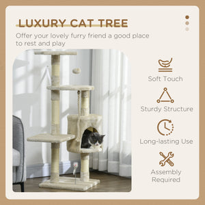 Arbre à chat à plusieurs niveaux de 46 pouces avec griffoir et poteau, beige