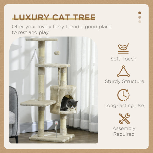 Arbre à chat à plusieurs niveaux de 46 pouces avec griffoir et poteau, beige