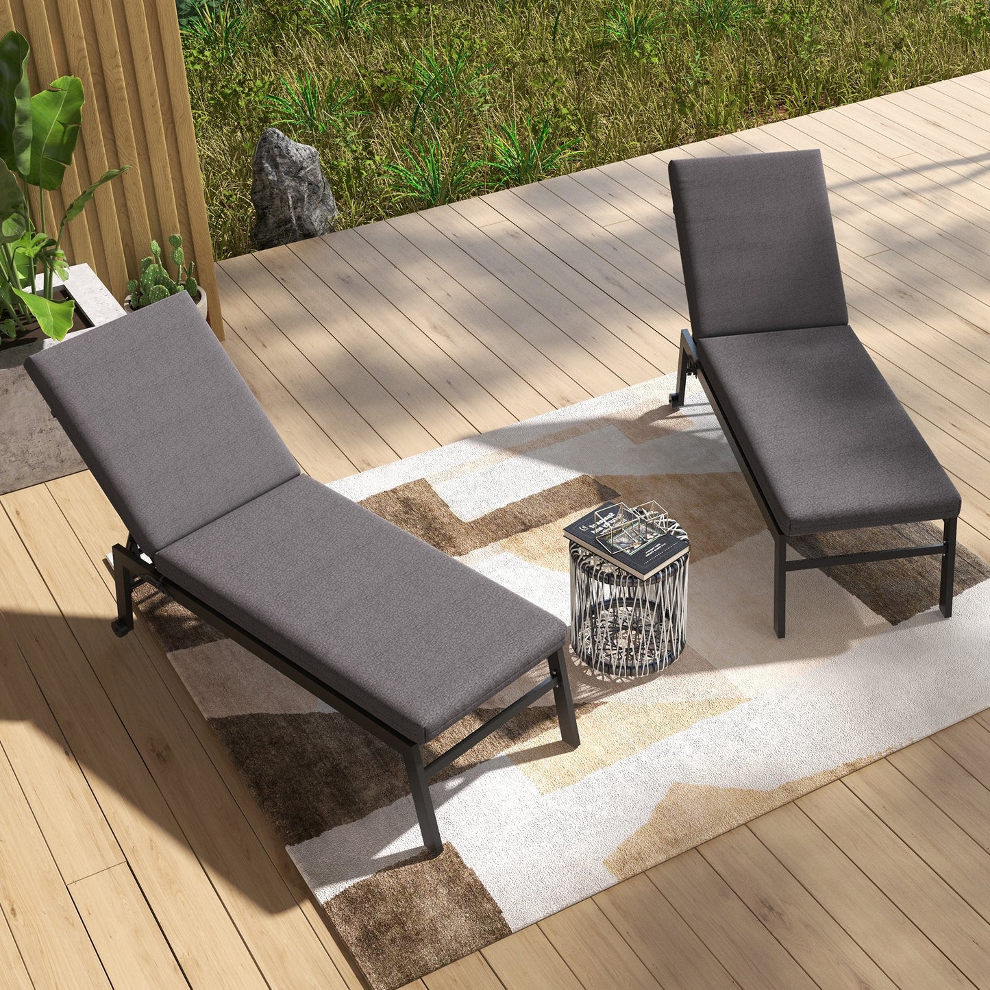 Lot de 2 coussins de dossier et d'assise de rechange pour chaise de patio avec attaches, gris