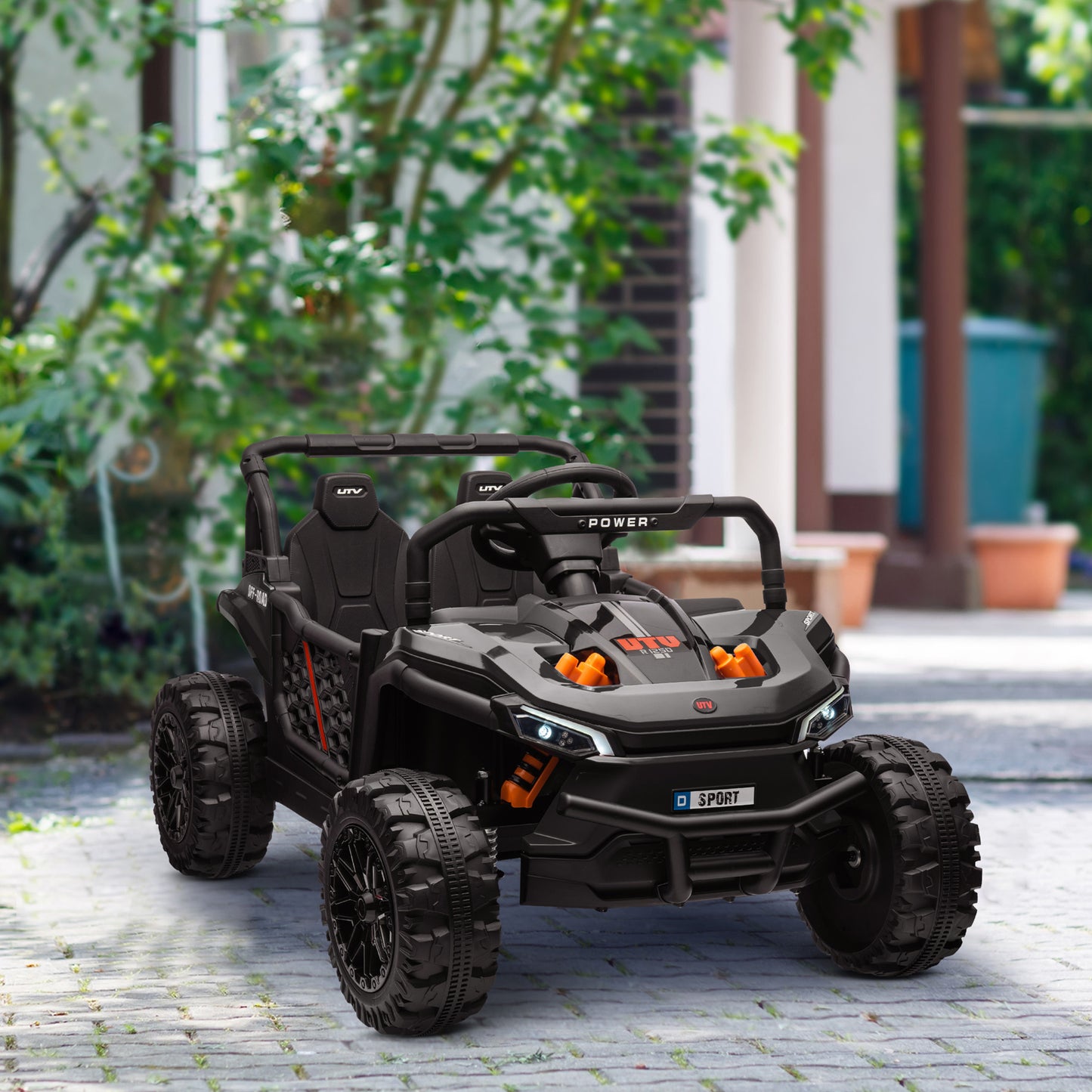 12V Kids Car, Remote Control Truck, Spring Suspension, LED Headlights, 3 Speeds, Black