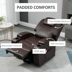 Fauteuil releveur électrique en cuir PU avec repose-pieds et porte-gobelets, marron