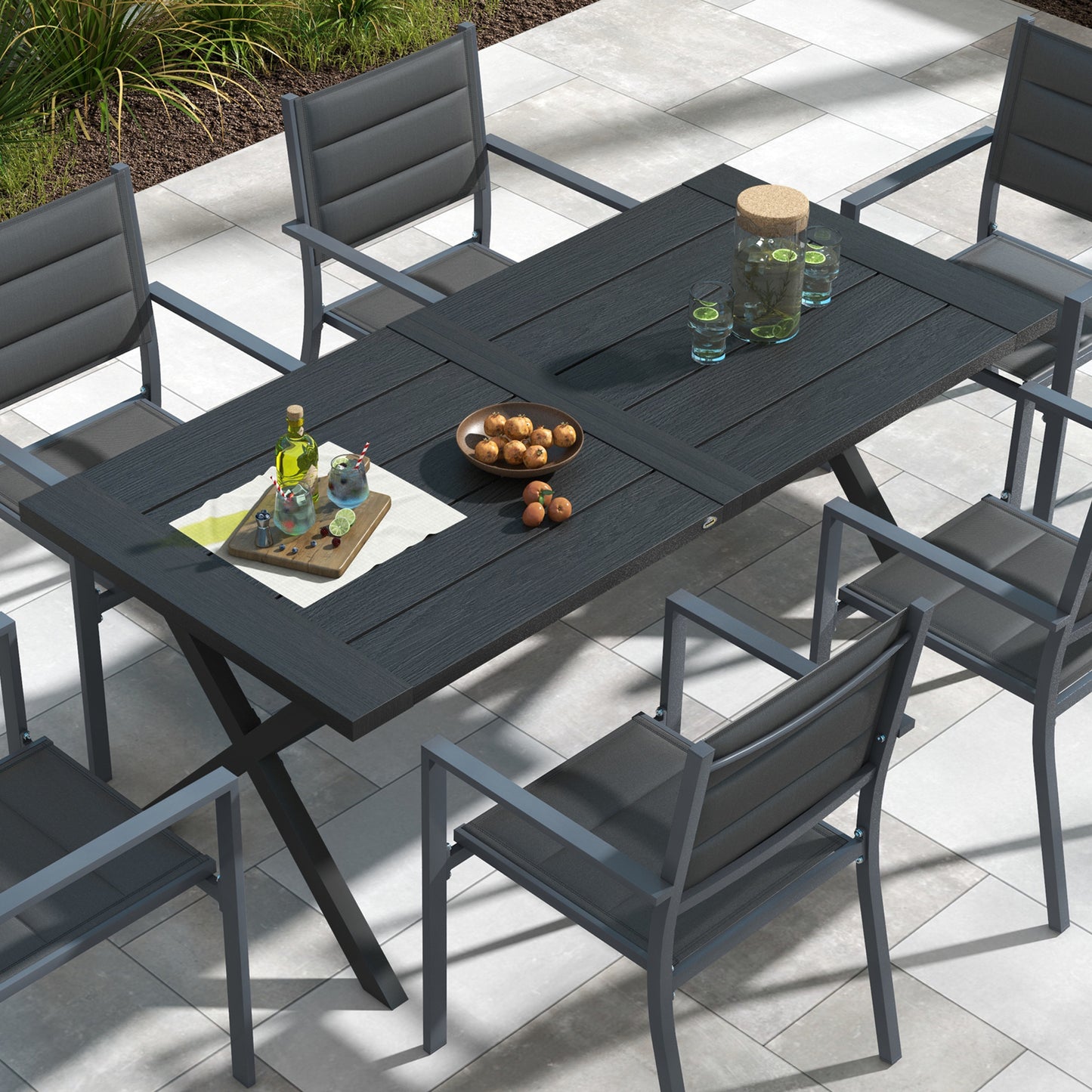 Outsunny 71" Outdoor Dining Table with X-Legs, Aluminum Frame, Darden Rectangular Table for 6 People, for Garden, Black