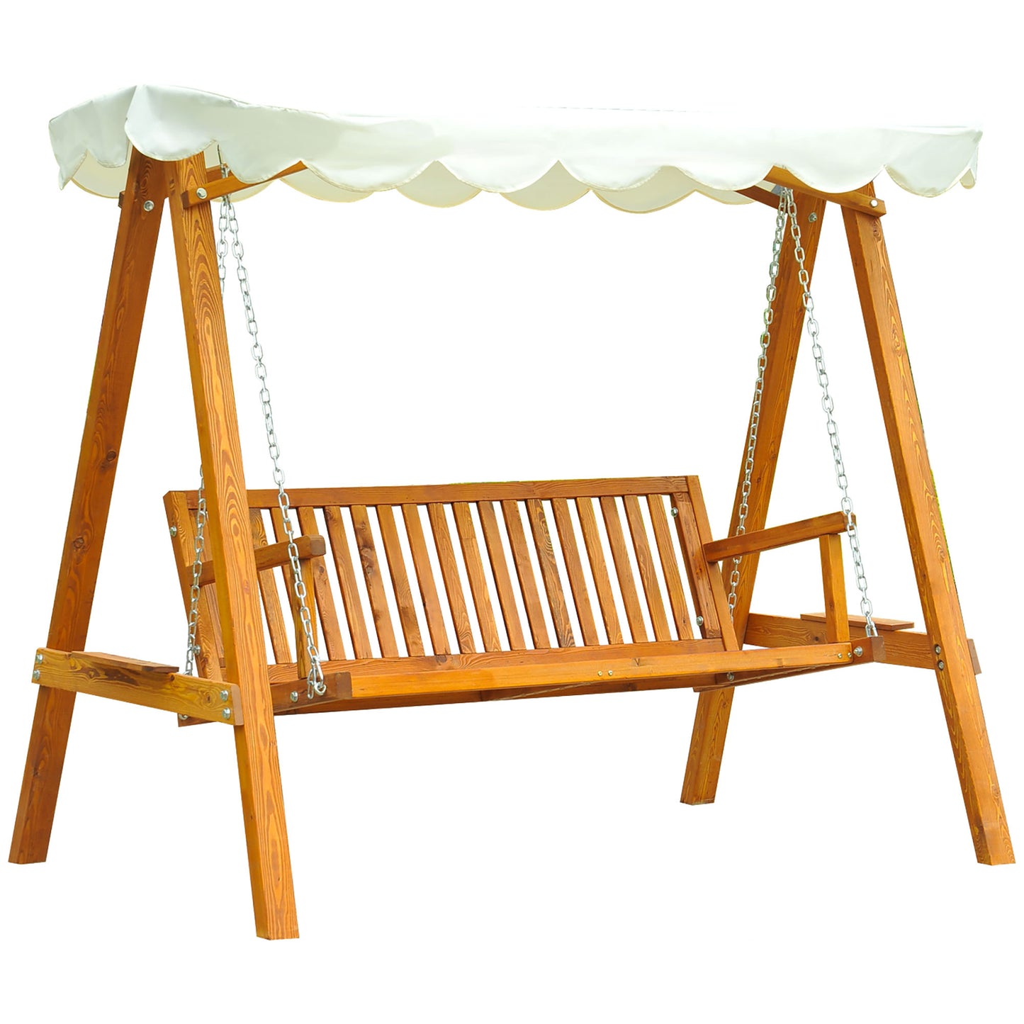 Swing Seat with Canopy, Outdoor Wooden Bench for Garden, Poolside and Backyard